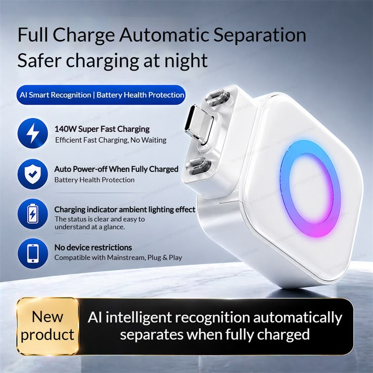 140W Mini Portable Fast Charging Adapter | Dual Port USB-C & Lightning | Smart Fast Charger